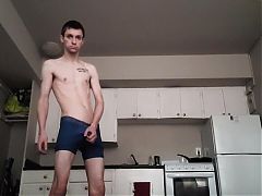 Twink boy flashes cock
